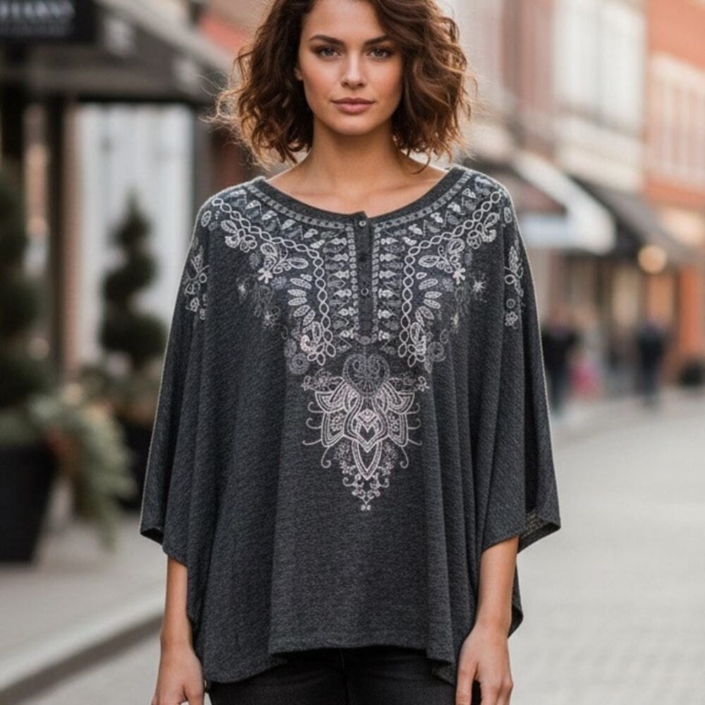 Monoreno embroidered bat wing sweater blouse